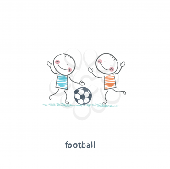 The boys are playing football. Illustration.